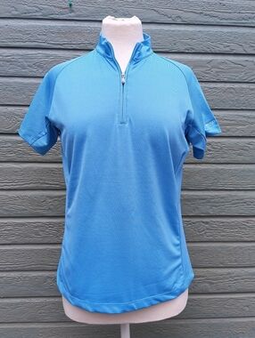 Antigua Women's Blue Short-Sleeve Quarter-Zip Polo